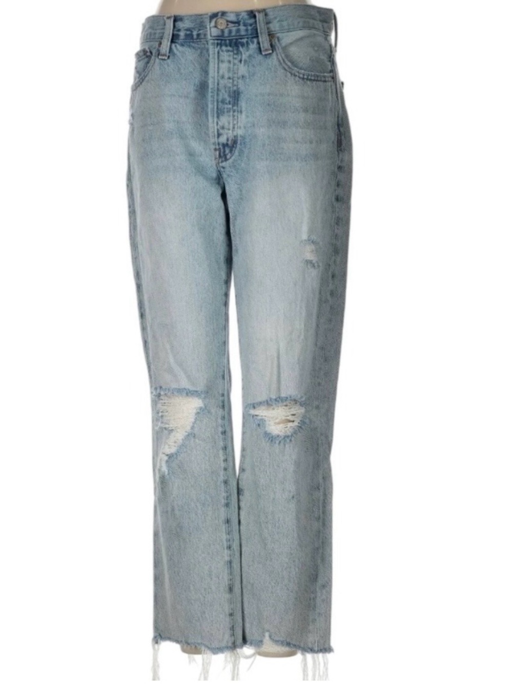 Pistola High Rise Straight Leg Jeans Light Wash Distressed Anthropologie Size 28